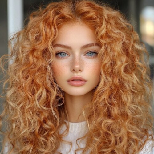 Copper hair in loose curls