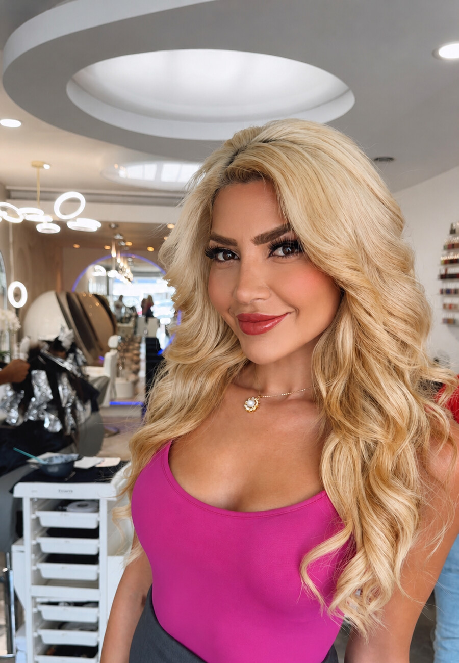 Long blonde waves finished at Gloss & Glam