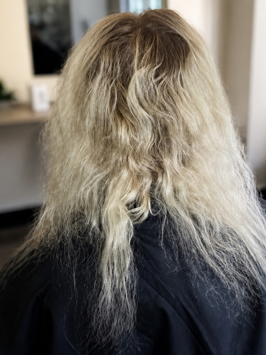 Grown-out blonde, rebuilt into ice. — before
