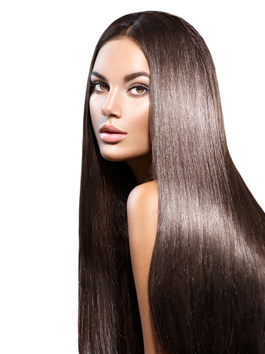 Deep brunette worn poker straight and glossy