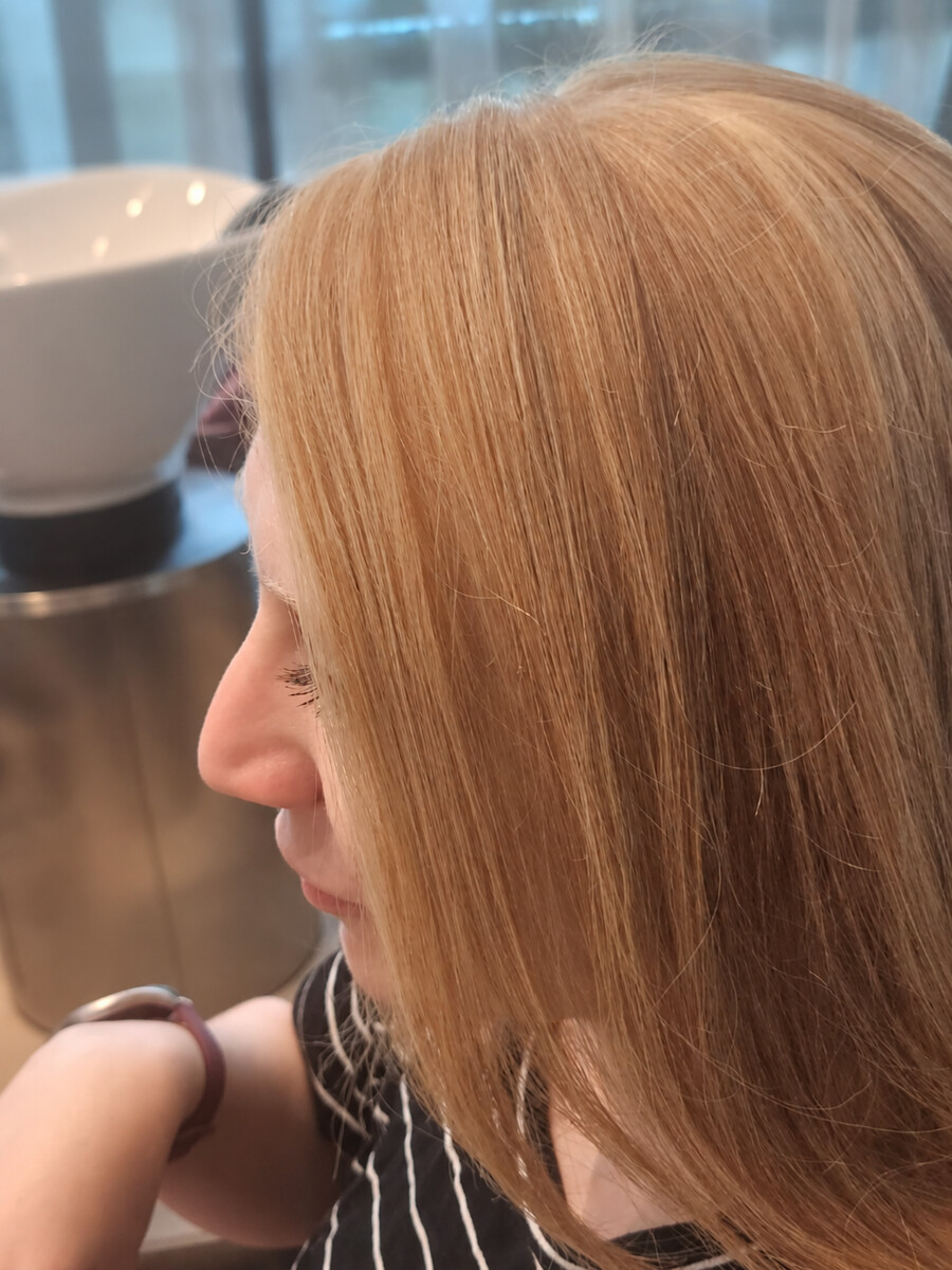 Full, warm golden hair, after