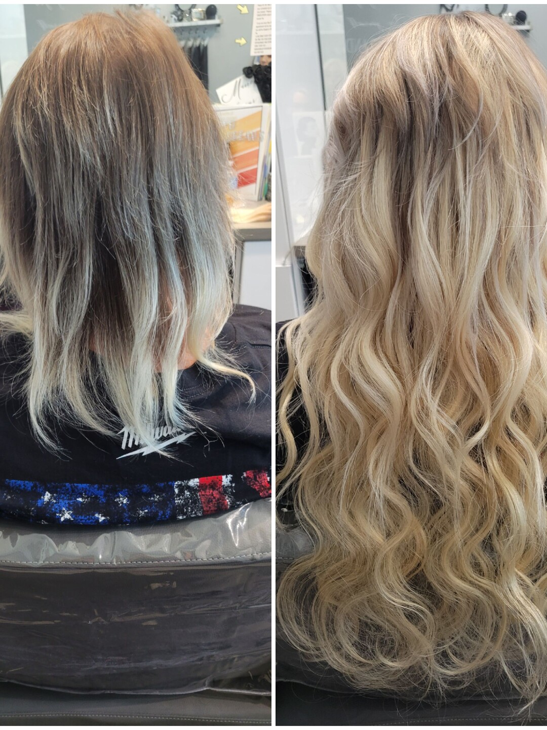 Long blonde waves in the salon