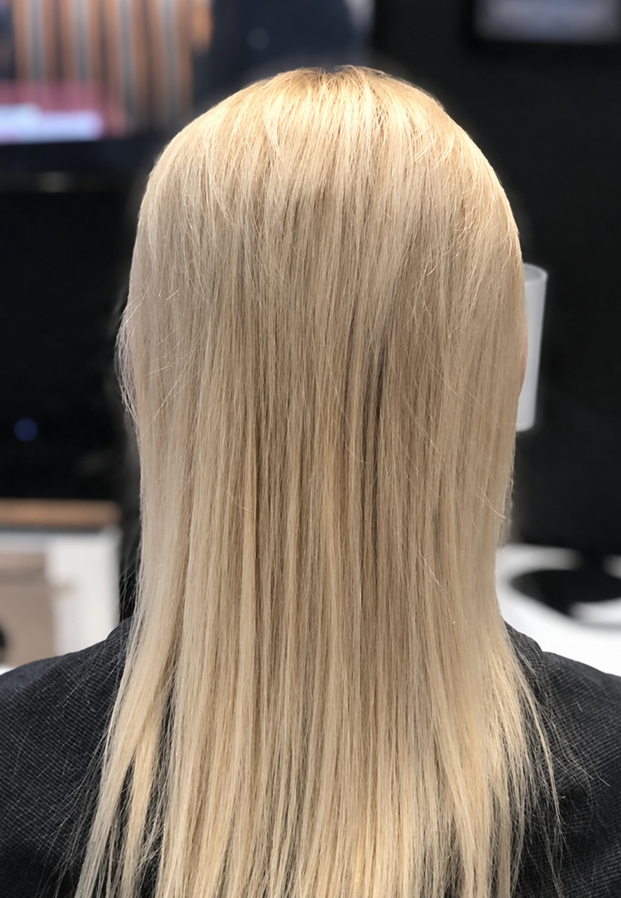 Before: shoulder-length blonde with a darker root
